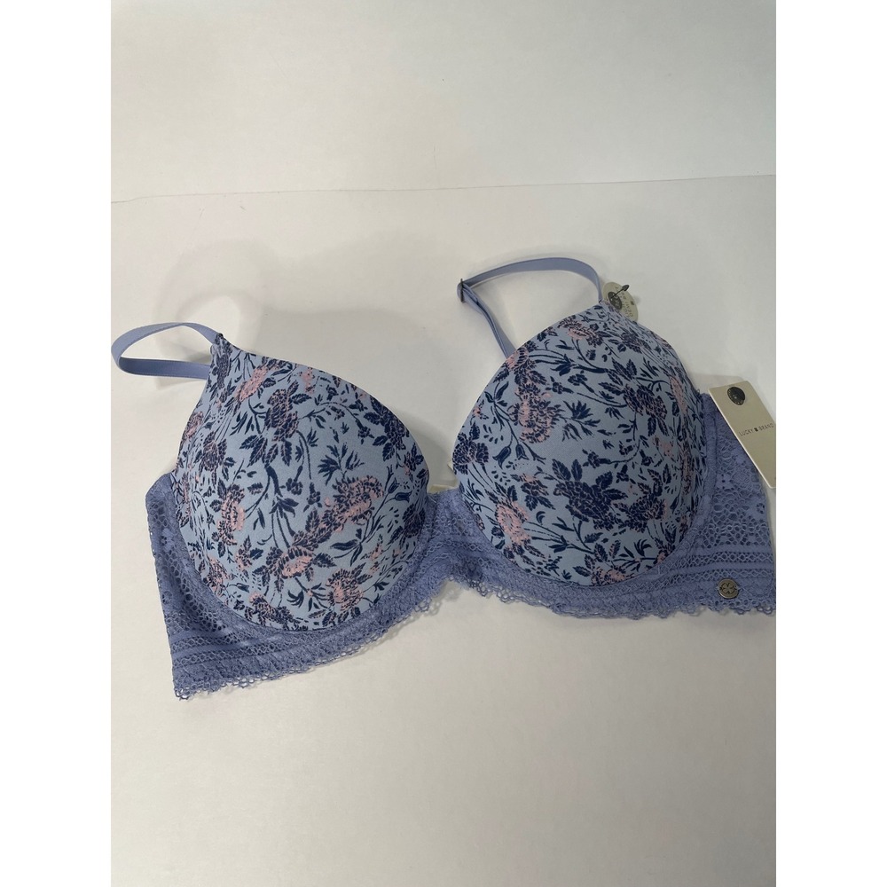 Lucky Brand 36C Light Lift Demi Bra Blue Floral Lace Underwire New With Tags‎